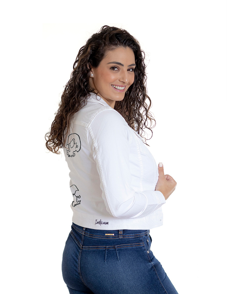 Foto 2 | Chamarra de Mezclilla Indicum Denim Skulls color Blanco Slim Fit