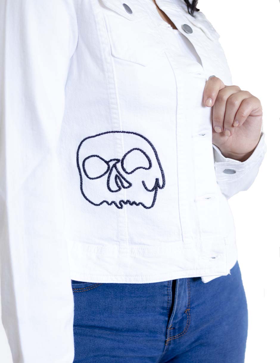 Foto 3 | Chamarra de Mezclilla Indicum Denim Skulls color Blanco Slim Fit