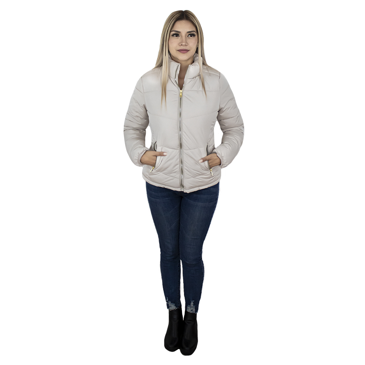 Foto 4 pulgar | Chamarra London Rock color Beige para Mujer