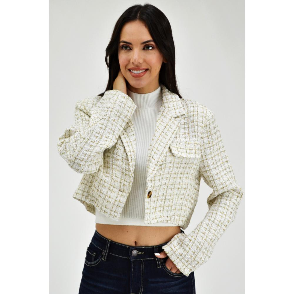 Foto 2 pulgar | Chaqueta Tipo Chanel Roman Fashion CH-JIR-8001 Blanco