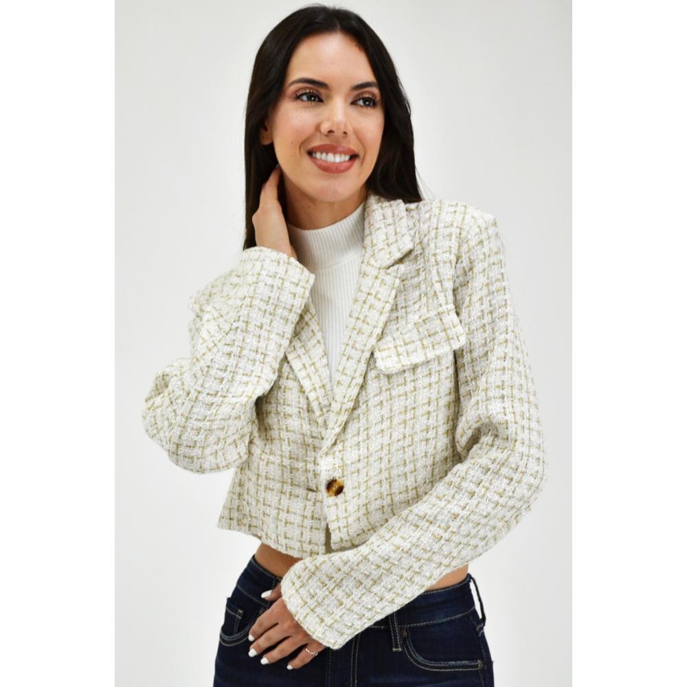 Foto 6 pulgar | Chaqueta Tipo Chanel Roman Fashion CH-JIR-8001 Blanco