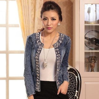 Foto 1 | Venta Internacional - Chaqueta De Jean De Mujer Con Diamantes-azul S
