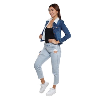 Foto 3 | Chamarra de Mezclilla con Borrega Pineda Jeans Azul Marino para Dama