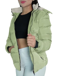 Foto 2 | Chamarra Térmica Para Mujer Con Gorro Desmontable Afelpada Pistache Chica