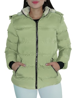 Foto 5 | Chamarra Térmica Para Mujer Con Gorro Desmontable Afelpada Pistache Chica