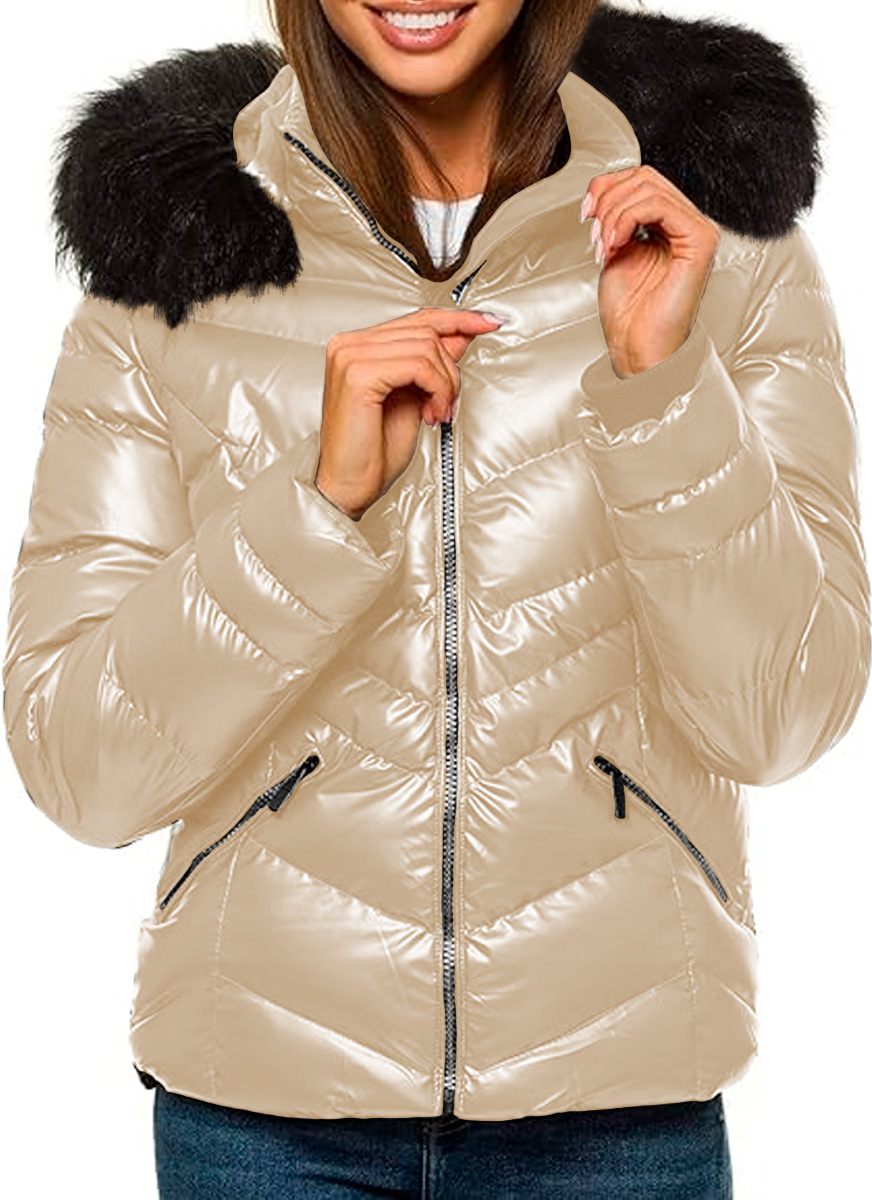 Foto 2 pulgar | Chamarra Termica Para Mujer Desmontable Peluche De Invierno Talla Mediana perla