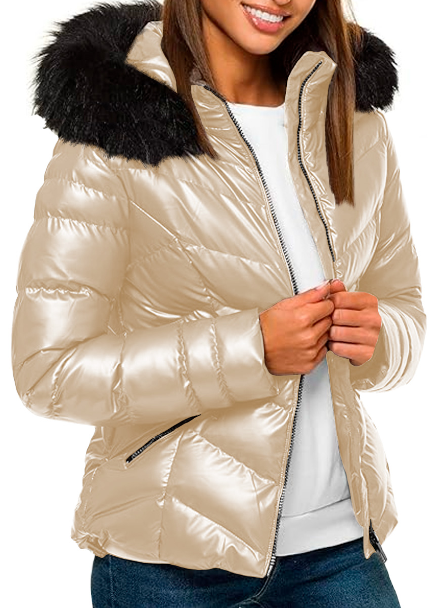 Foto 3 pulgar | Chamarra Termica Para Mujer Desmontable Peluche De Invierno Talla Mediana perla