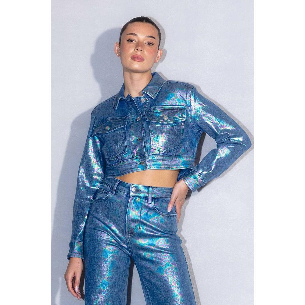 Foto 1 | Chamarra Denim Acabado Holografico /juvenil, 048 (azul Medio) Azul