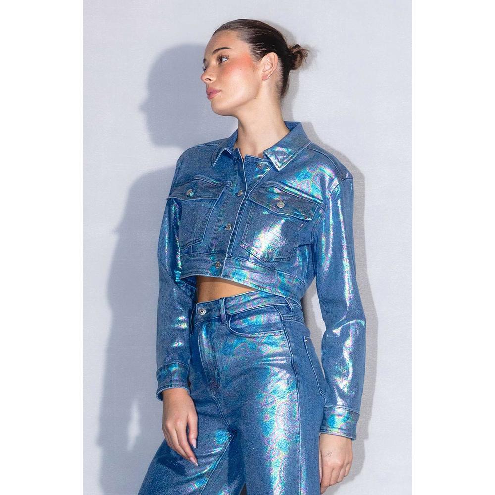 Foto 2 | Chamarra Denim Acabado Holografico /juvenil, 048 (azul Medio) Azul