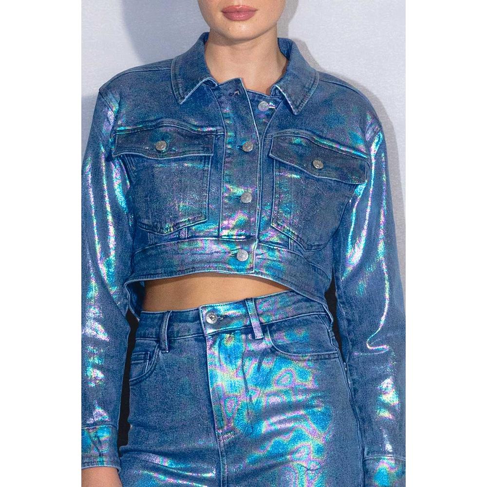 Foto 4 | Chamarra Denim Acabado Holografico /juvenil, 048 (azul Medio) Azul