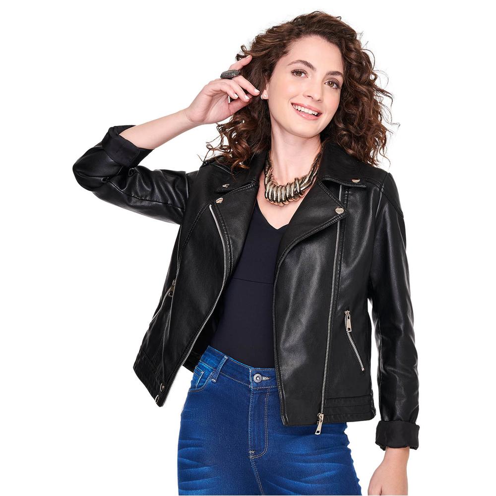 Foto 4 pulgar | Chamarra de Vinipiel Ilusión 45520 Negro para Mujer