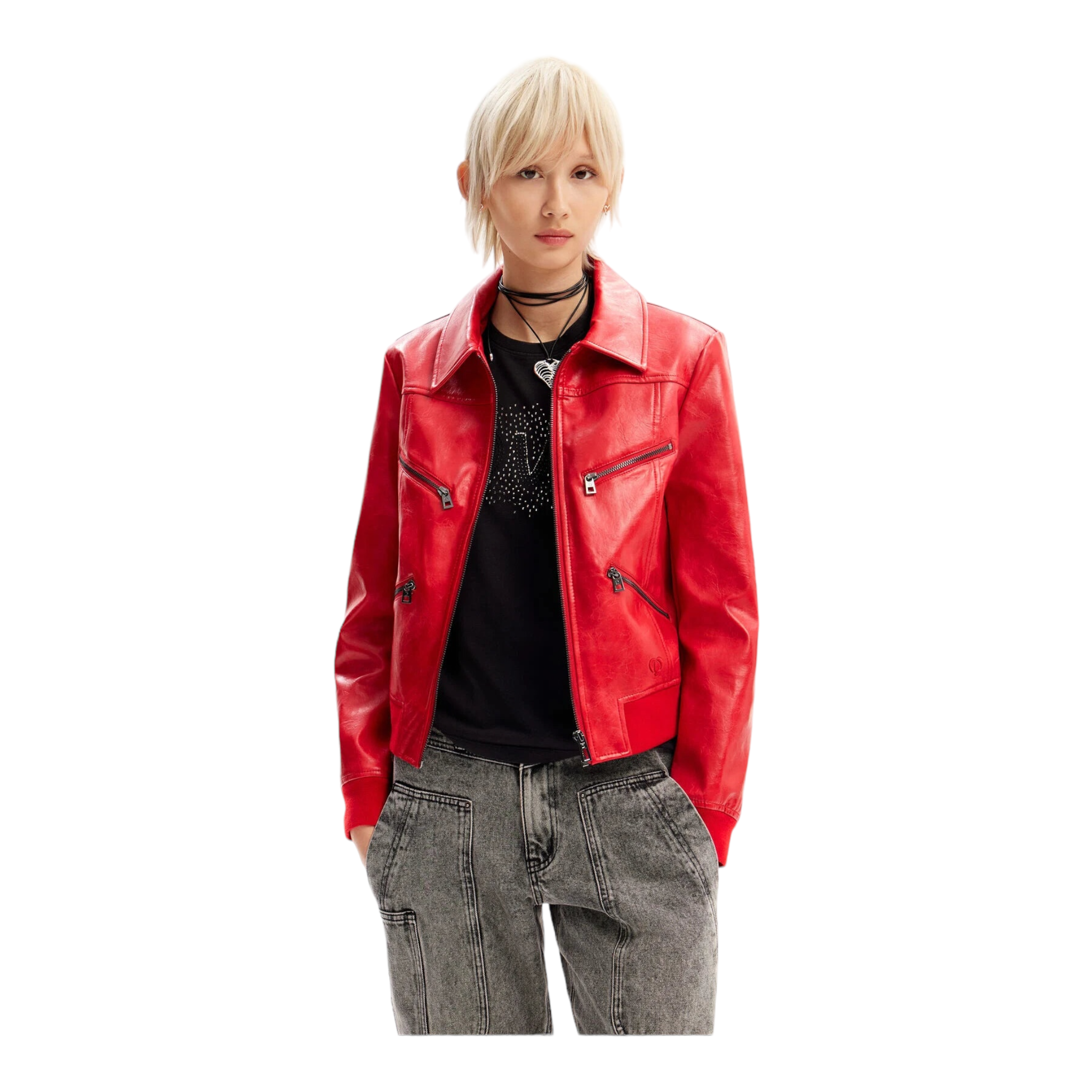 Foto 4 pulgar | Chaqueta Biker Retro Roja Desigual