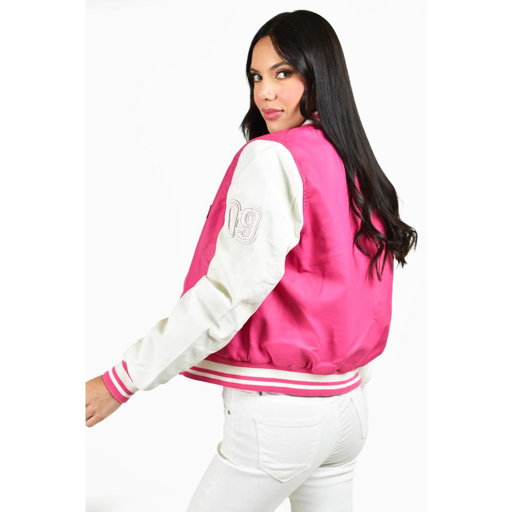 Foto 4 pulgar | Chamarra Universitaria Roman Fashion /juvenil, 6787 (rosa /blanco) Fucsia
