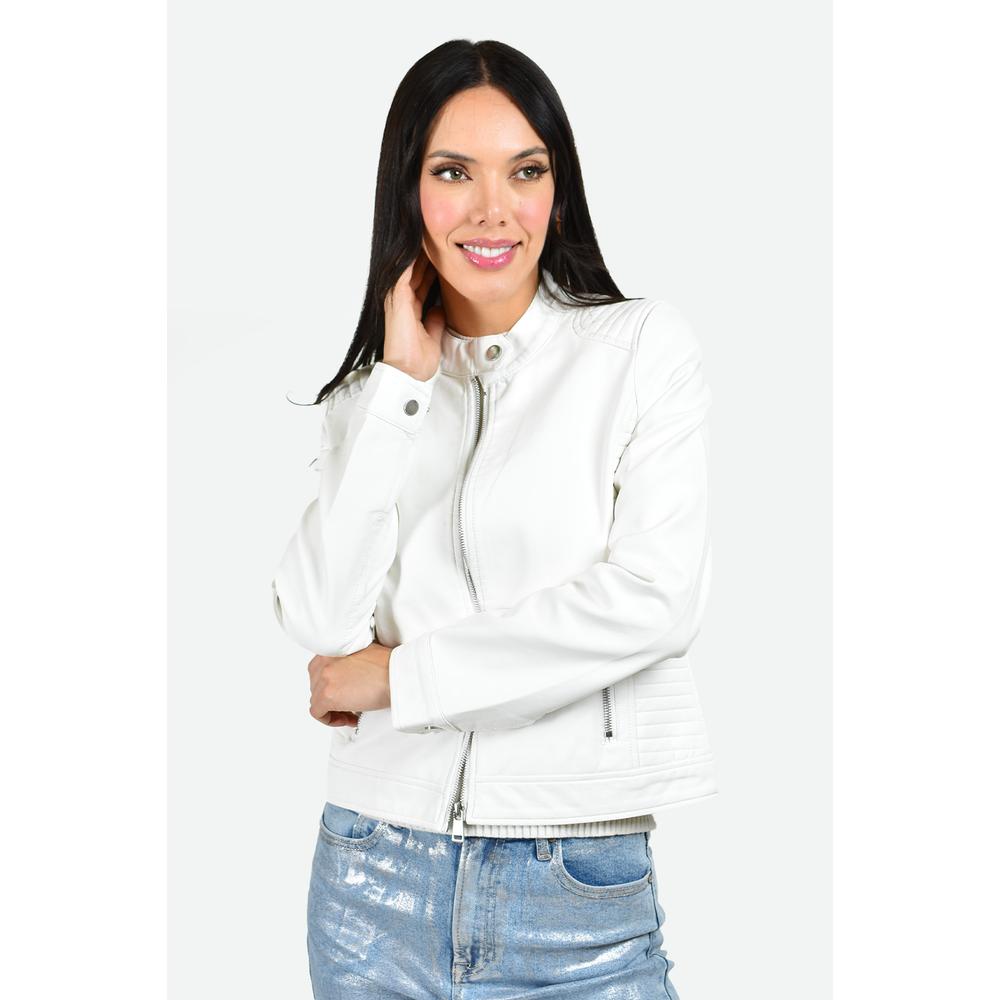 Chamarra De Piel Sintetica Roman Fashion /juvenil, 6859 (blanco) Blanco