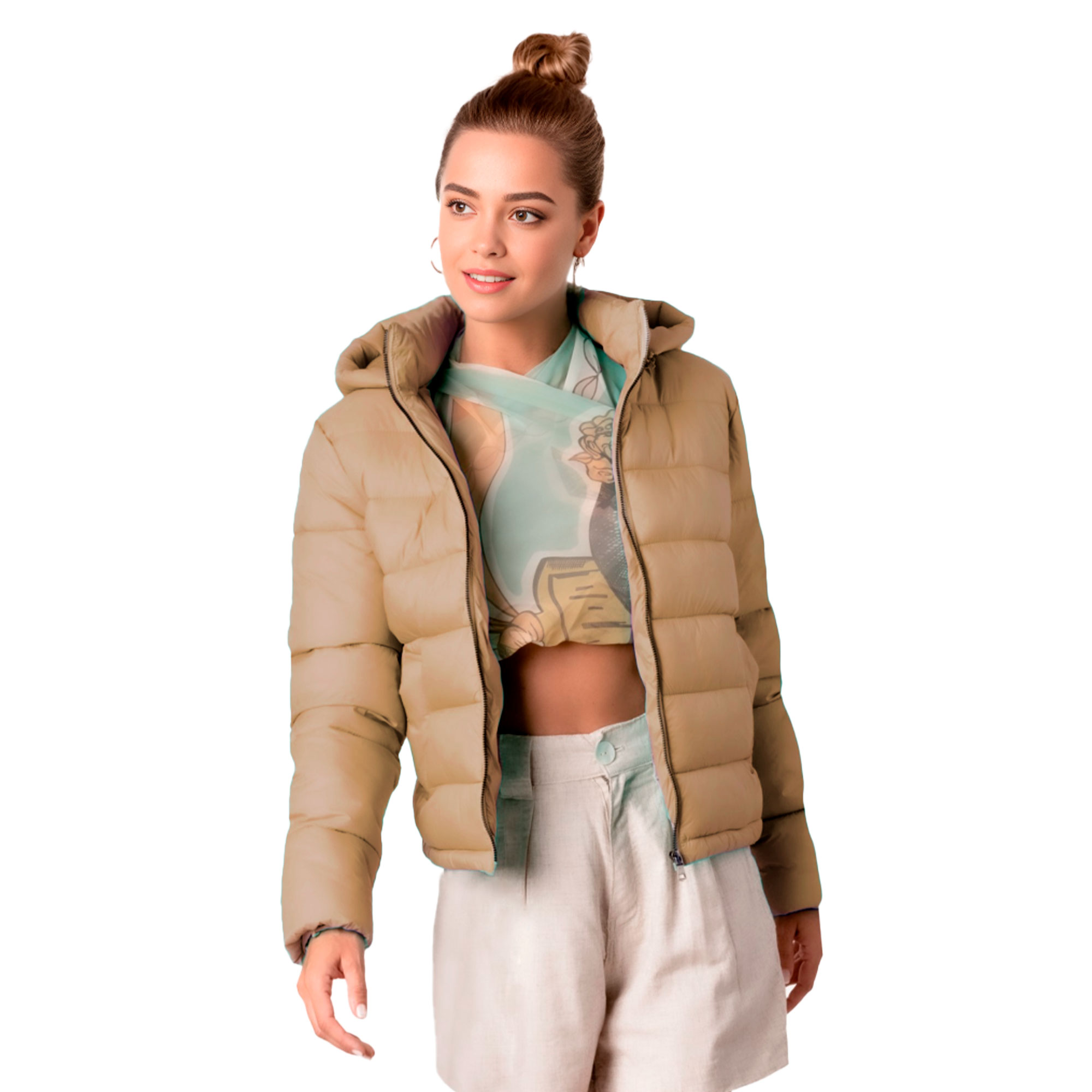 Chamarra Capitonada Britos Jeans Beige para Mujer