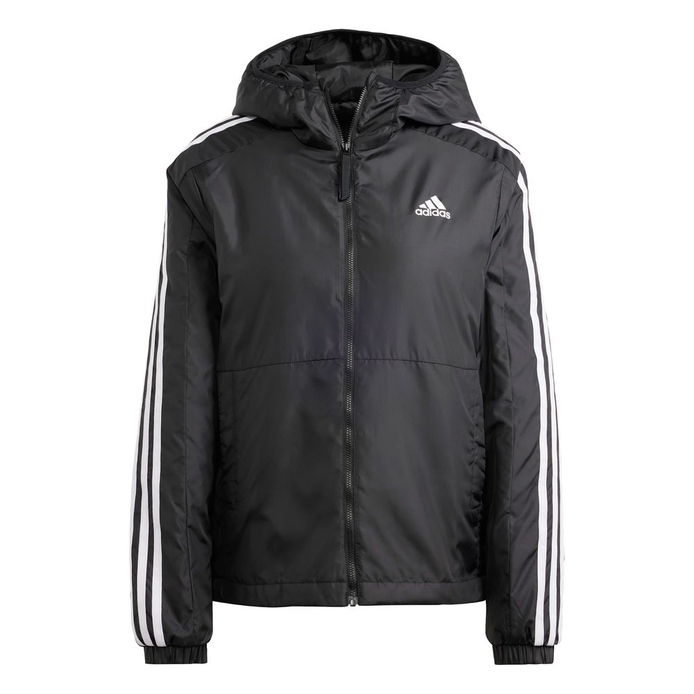 Foto 1 | Chamarra Térmica Essentials 3 Franjas Con Gorro Adidas Negro Mujer