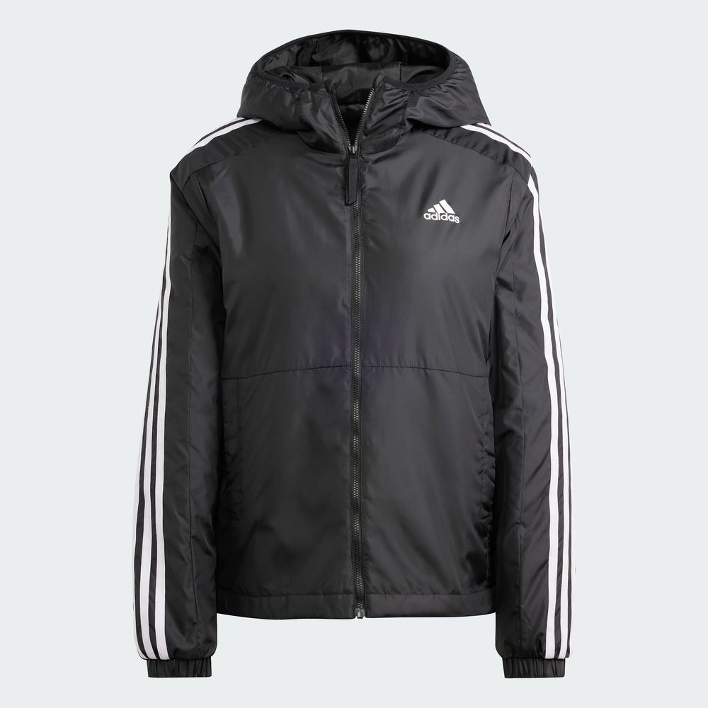 Foto 4 pulgar | Chamarra Térmica Essentials 3 Franjas Con Gorro Adidas Negro Mujer