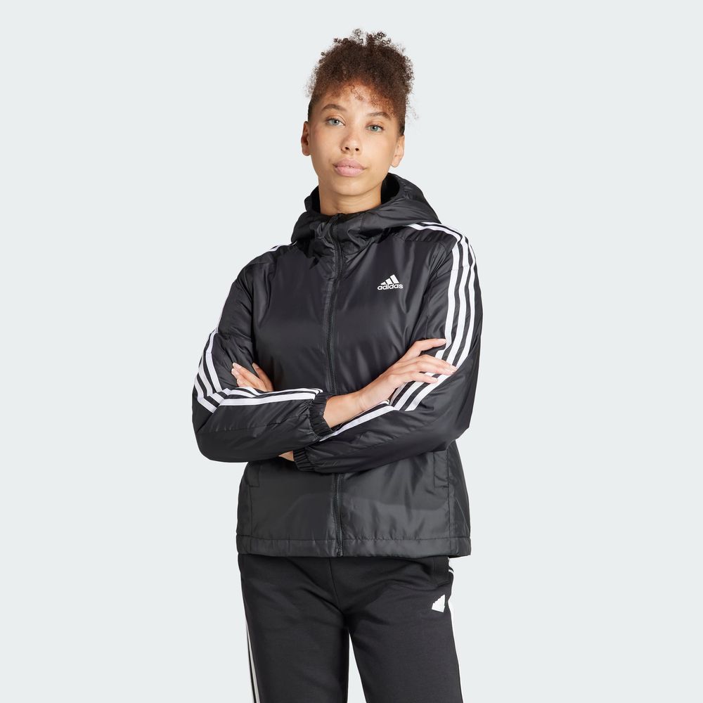 Foto 5 pulgar | Chamarra Térmica Essentials 3 Franjas Con Gorro Adidas Negro Mujer