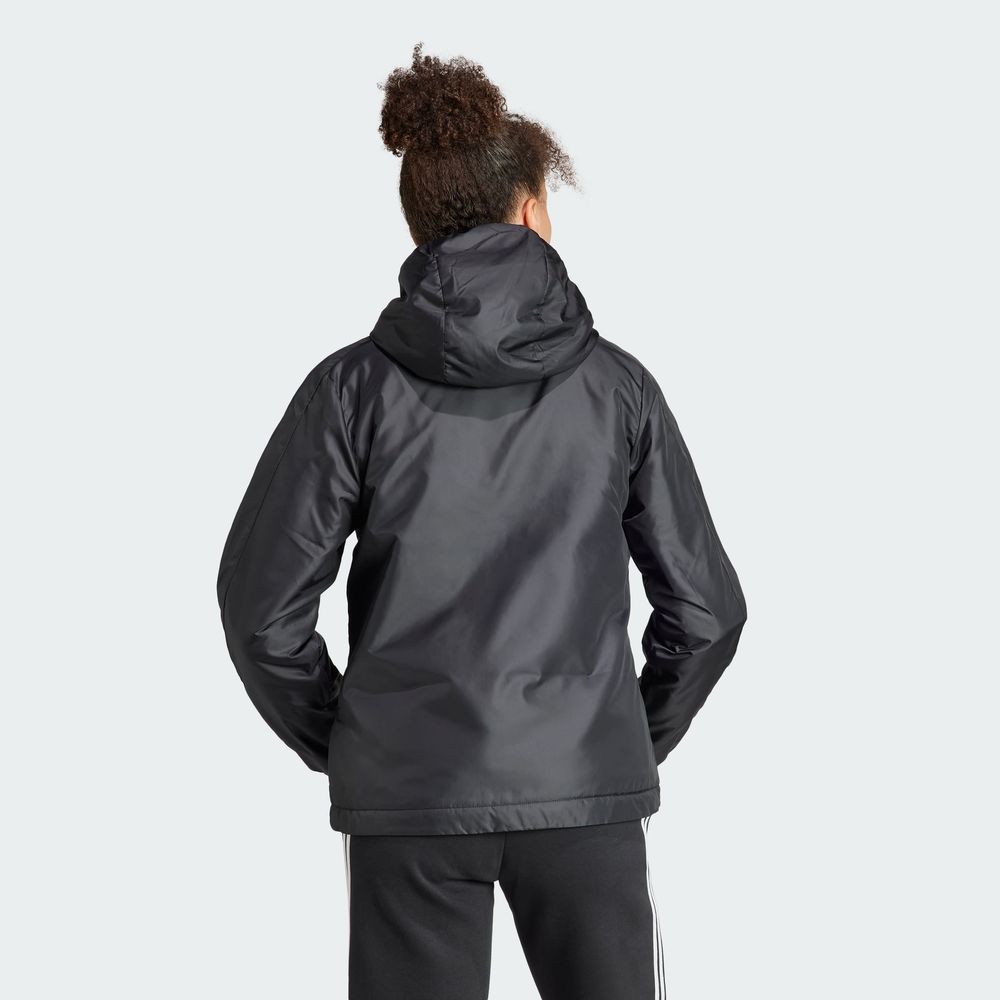 Foto 5 | Chamarra Térmica Essentials 3 Franjas Con Gorro Adidas Negro Mujer