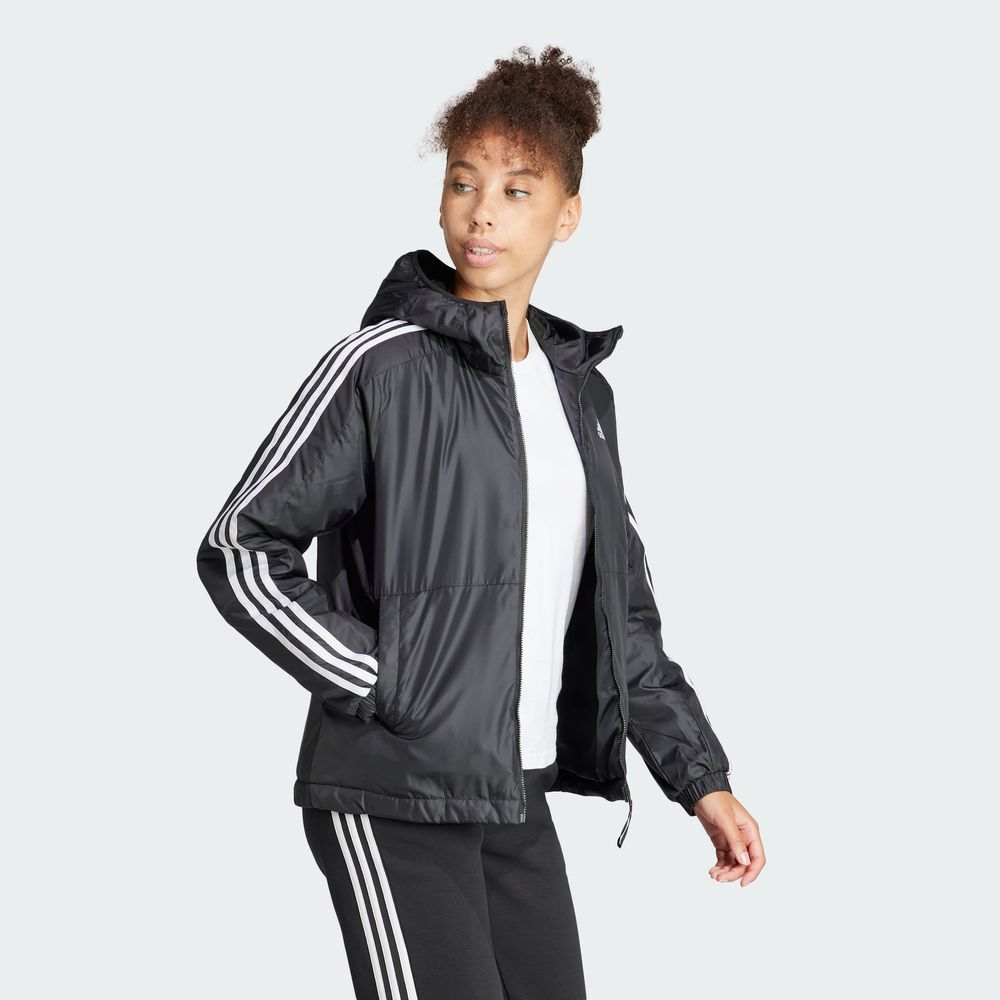 Foto 6 | Chamarra Térmica Essentials 3 Franjas Con Gorro Adidas Negro Mujer