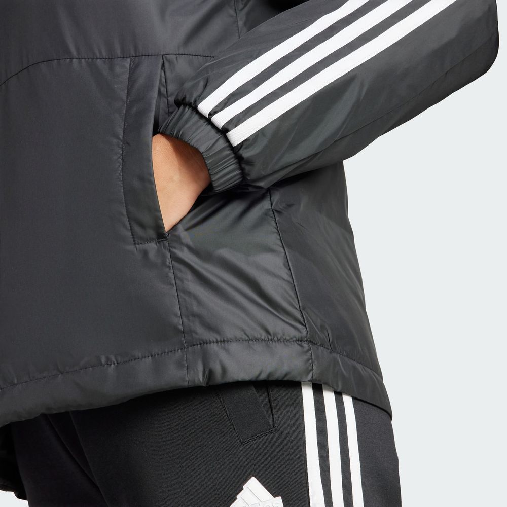 Foto 7 | Chamarra Térmica Essentials 3 Franjas Con Gorro Adidas Negro Mujer