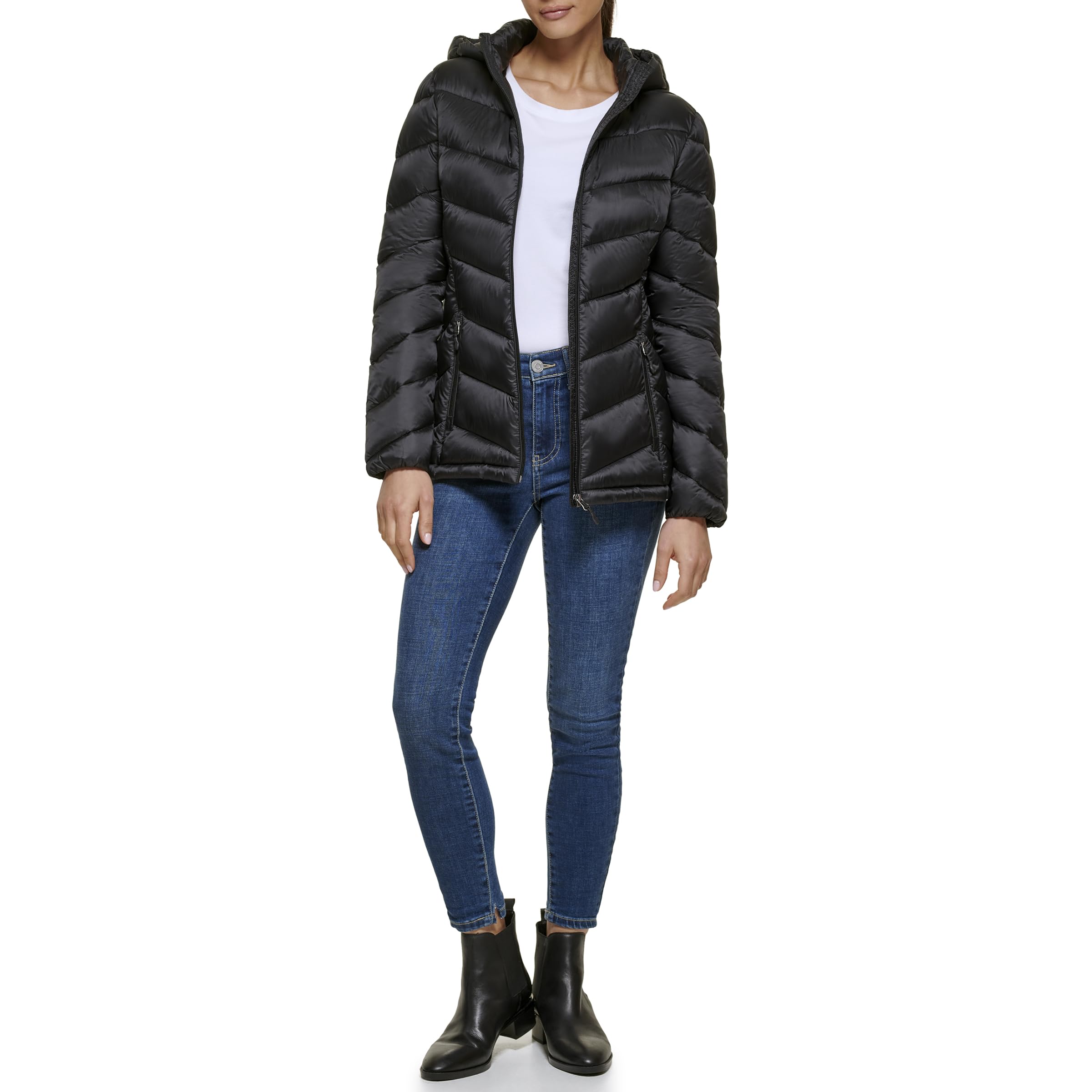 Foto 2 pulgar | Chaqueta Calvin Klein Para Mujer, Ligera, Con Capucha, Acolchada, Color Ébano - Venta Internacional.