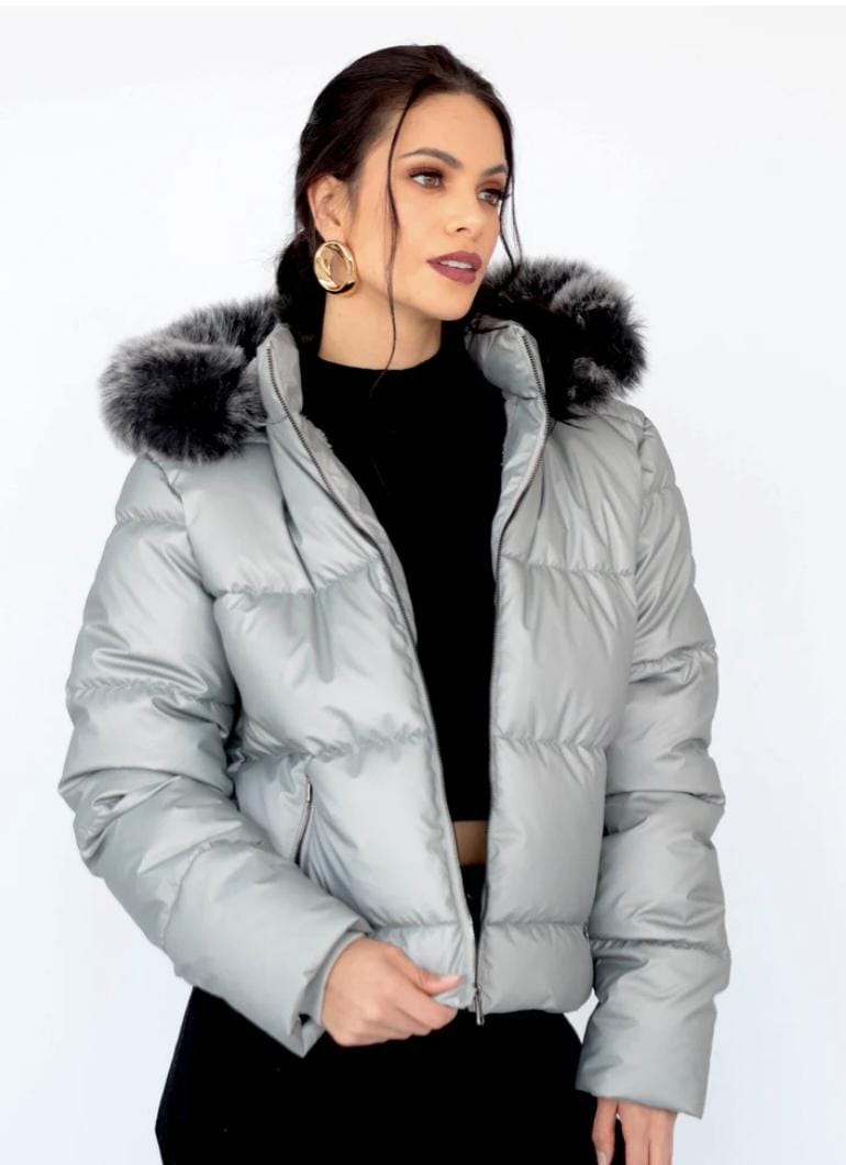 Foto 1 | Chamarra  De Invierno Para Mujer, Color Plata,  Gorro Desmontable, Peluche Elegancia Y Calidez