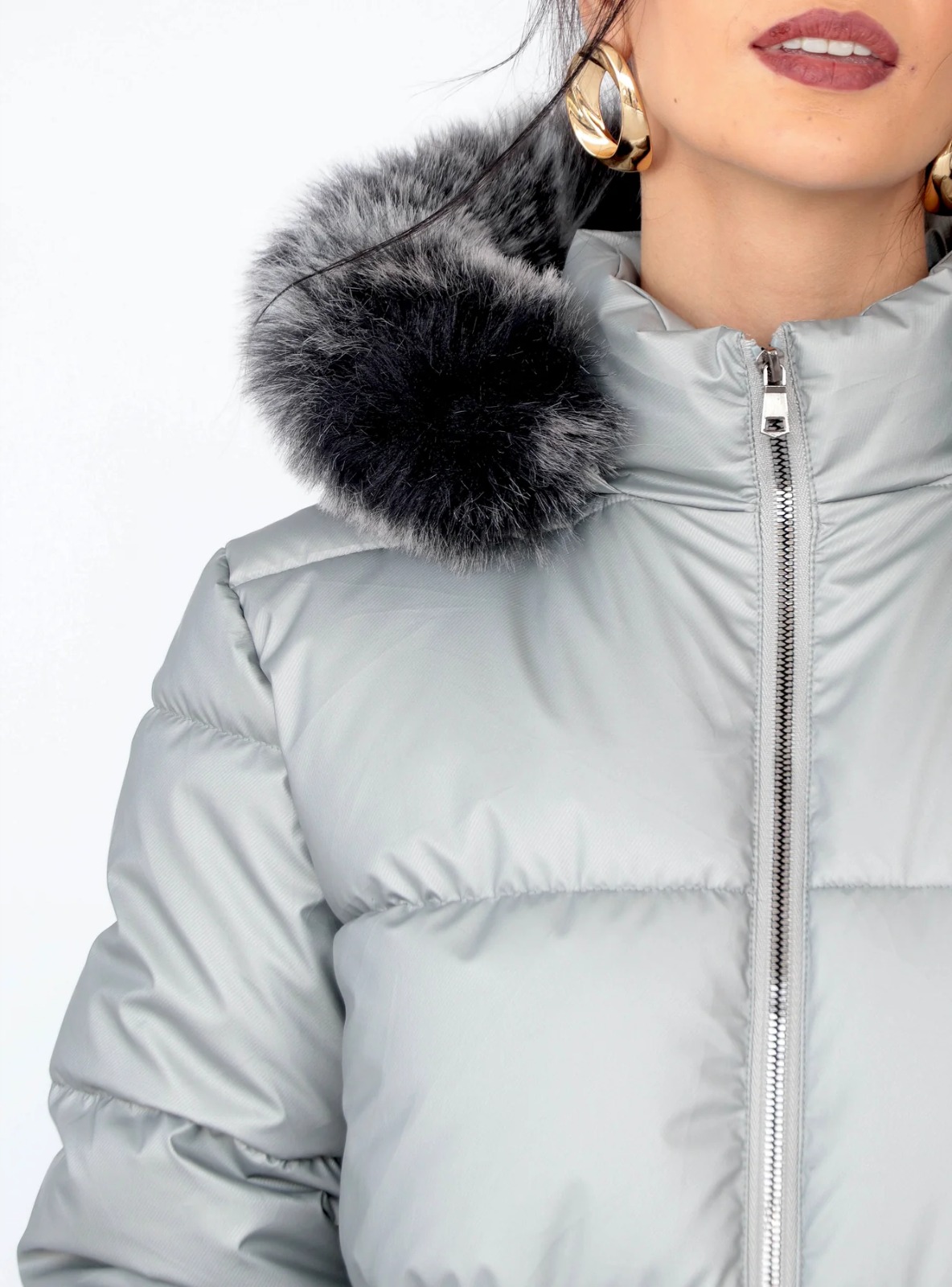 Foto 2 | Chamarra  De Invierno Para Mujer, Color Plata,  Gorro Desmontable, Peluche Elegancia Y Calidez
