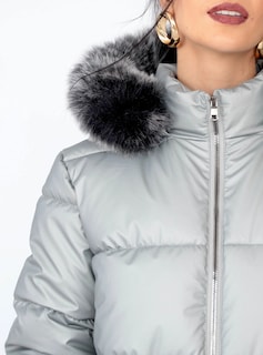 Foto 2 | Chamarra De Invierno Para Mujer, Color Plata, Gorro Desmontable, Peluche Elegancia Y Calidez