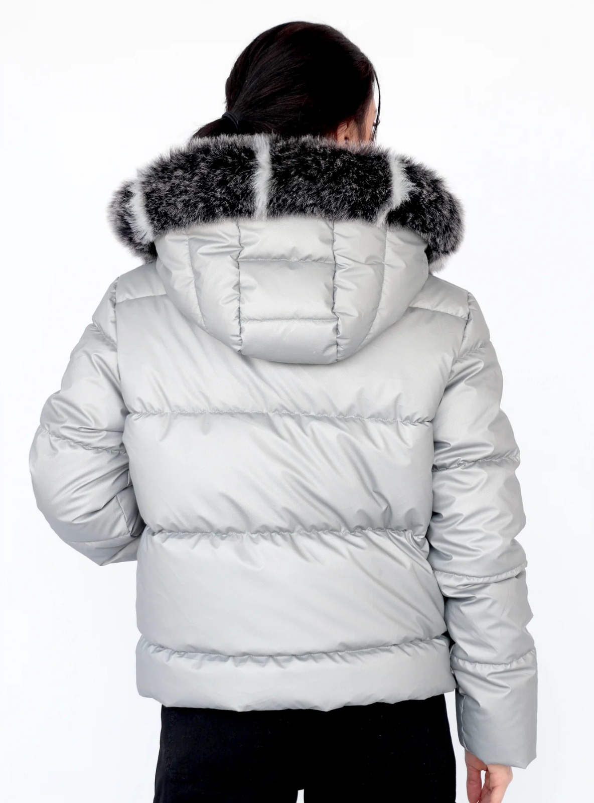 Foto 4 | Chamarra  De Invierno Para Mujer, Color Plata,  Gorro Desmontable, Peluche Elegancia Y Calidez