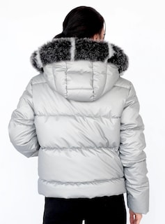 Foto 4 | Chamarra De Invierno Para Mujer, Color Plata, Gorro Desmontable, Peluche Elegancia Y Calidez