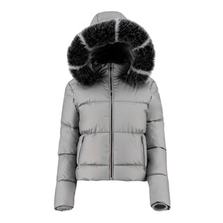 Foto 5 | Chamarra De Invierno Para Mujer, Color Plata, Gorro Desmontable, Peluche Elegancia Y Calidez