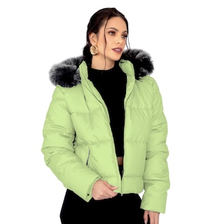 Foto 1 | Chamarra De Invierno Para Mujer, Color Pera, Gorro Desmontable Y Peluche Elegancia Y Calidez