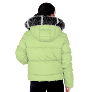 Foto 2 | Chamarra De Invierno Para Mujer, Color Pera, Gorro Desmontable Y Peluche Elegancia Y Calidez