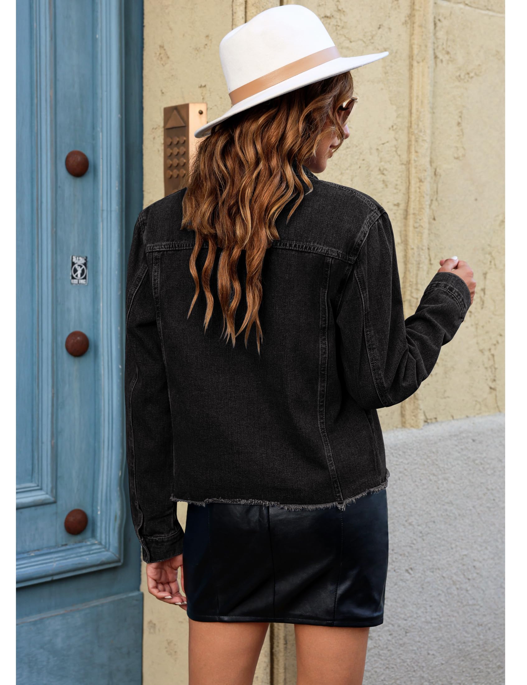 Foto 2 | Chaqueta Vaquera Luvamia De Mezclilla Negra Desgastada Para Mujer Xl - Venta Internacional.