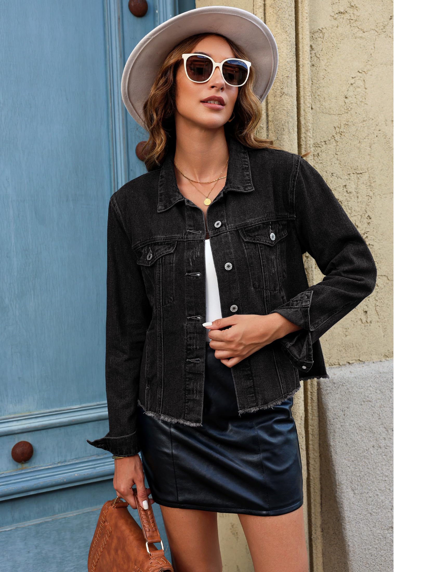 Foto 4 pulgar | Chaqueta Vaquera Luvamia De Mezclilla Negra Desgastada Para Mujer Xl - Venta Internacional.