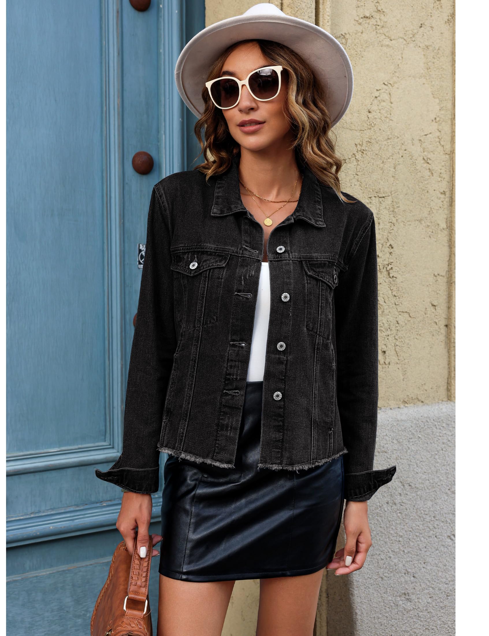 Foto 5 pulgar | Chaqueta Vaquera Luvamia De Mezclilla Negra Desgastada Para Mujer Xl - Venta Internacional.