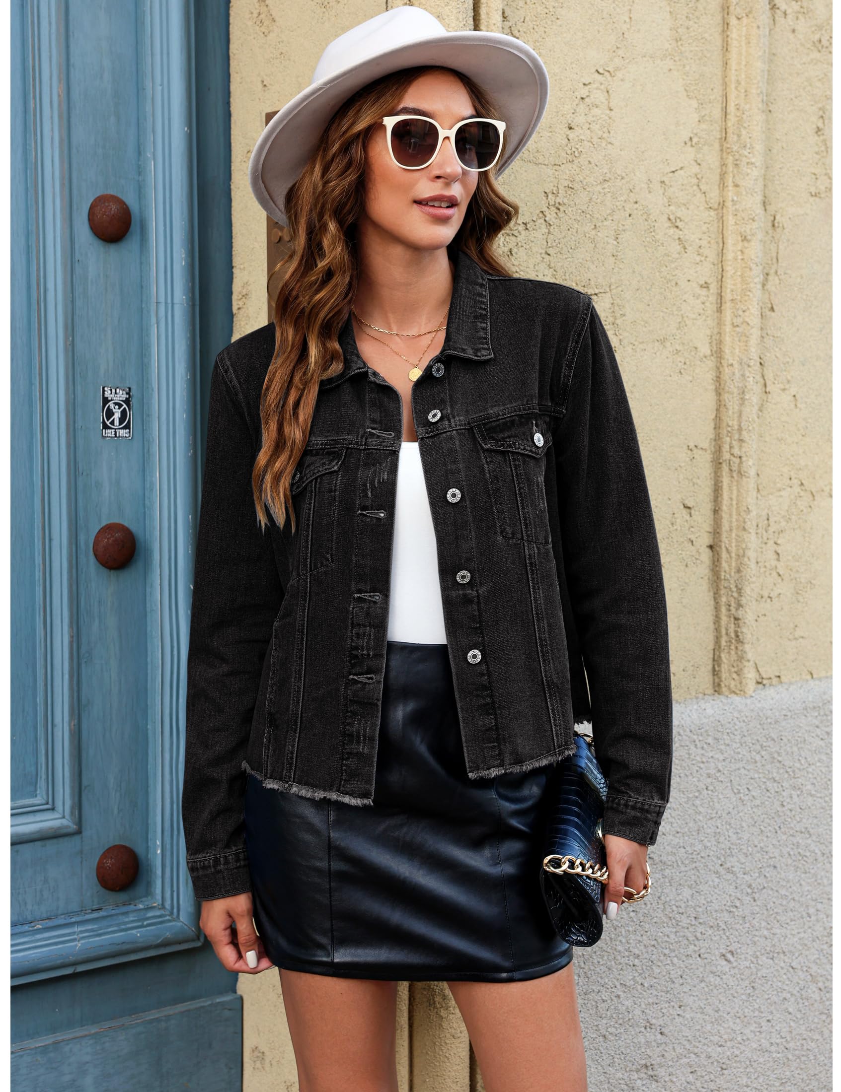 Foto 8 pulgar | Chaqueta Vaquera Luvamia De Mezclilla Negra Desgastada Para Mujer Xl - Venta Internacional.