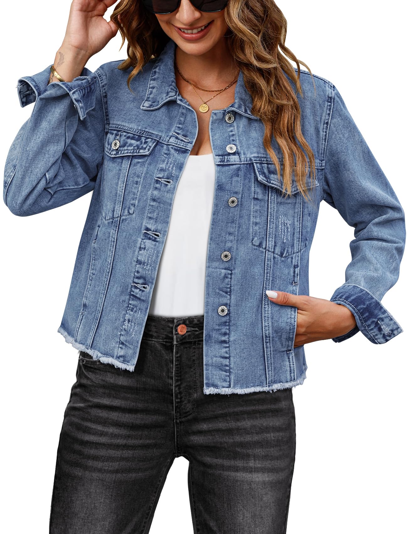 Foto 2 pulgar | Chaqueta Vaquera Luvamia De Mezclilla Ligera Para Mujer, Talla Xl - Venta Internacional.