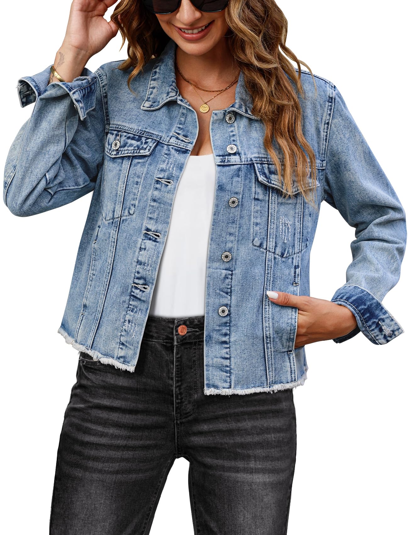 Foto 2 pulgar | Chaqueta Vaquera Luvamia Wishful Blue Para Mujer, Talla Xl (16-18) - Venta Internacional.