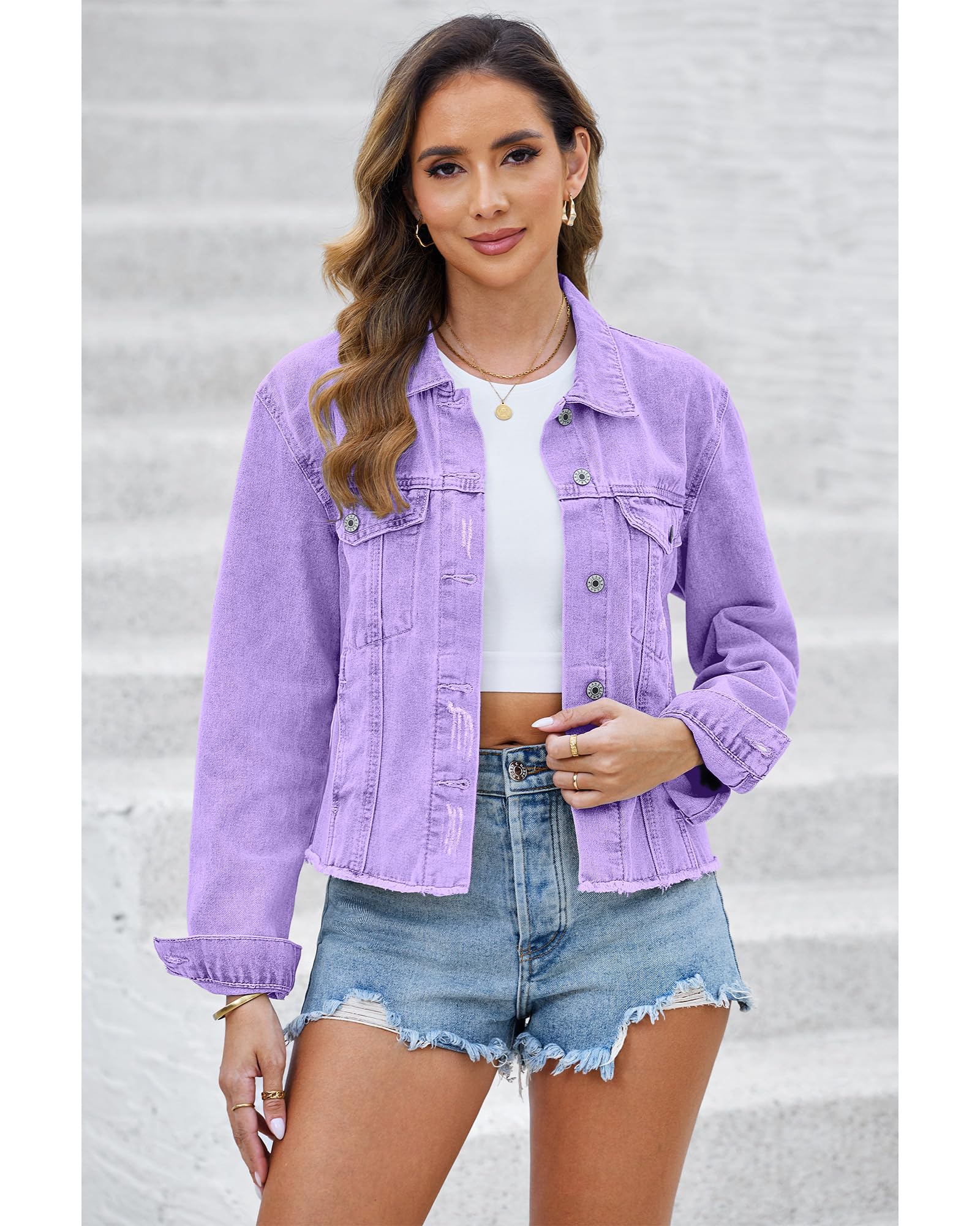 Foto 6 pulgar | Chaqueta Luvamia Lightweight Denim Lilac Breeze Para Mujer - Venta Internacional.