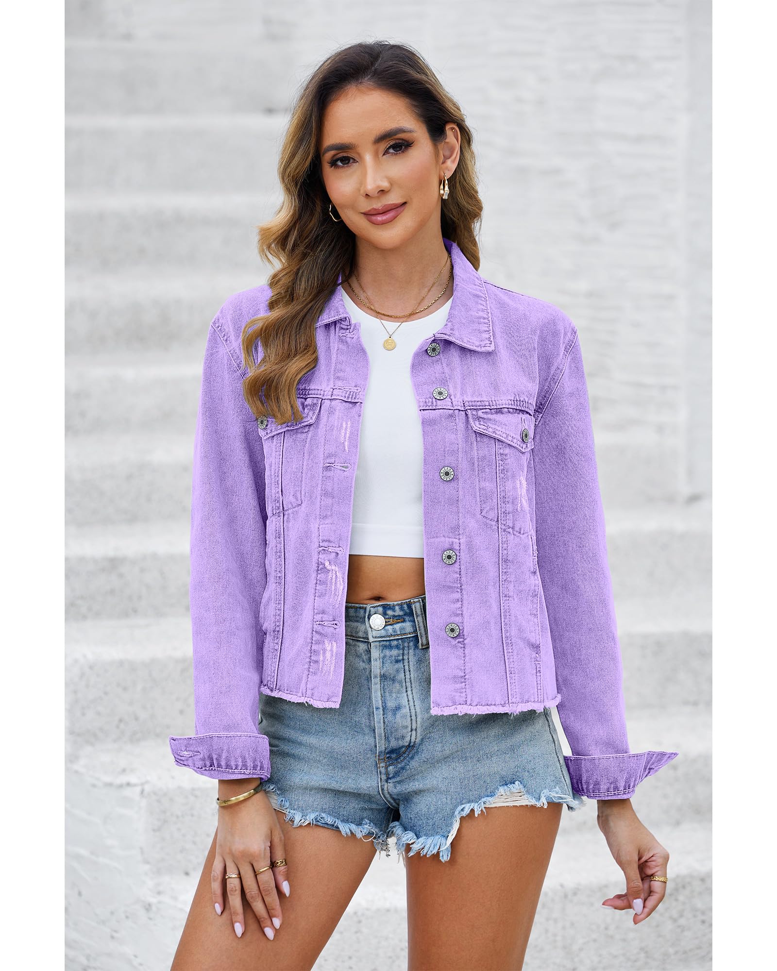 Foto 7 pulgar | Chaqueta Luvamia Lightweight Denim Lilac Breeze Para Mujer - Venta Internacional.