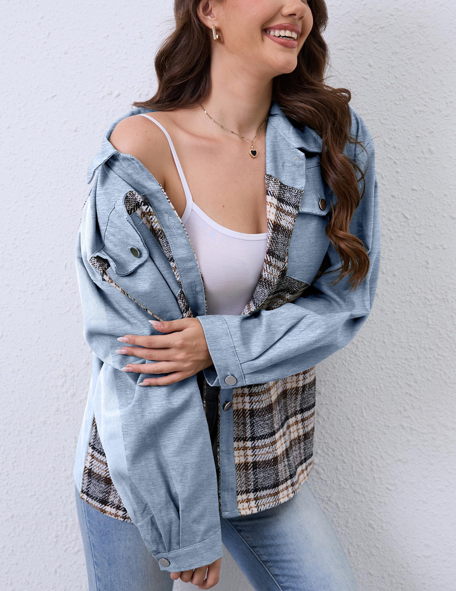 Foto 4 pulgar | Chaqueta Wrolem Para Mujer, Vaqueros De Mezclilla A Cuadros, De Gran Tamaño, 2024 - Venta Internacional.