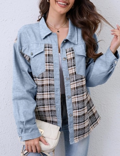 Foto 4 | Chaqueta Wrolem Para Mujer, Vaqueros De Mezclilla A Cuadros, De Gran Tamaño, 2024 - Venta Internacional.