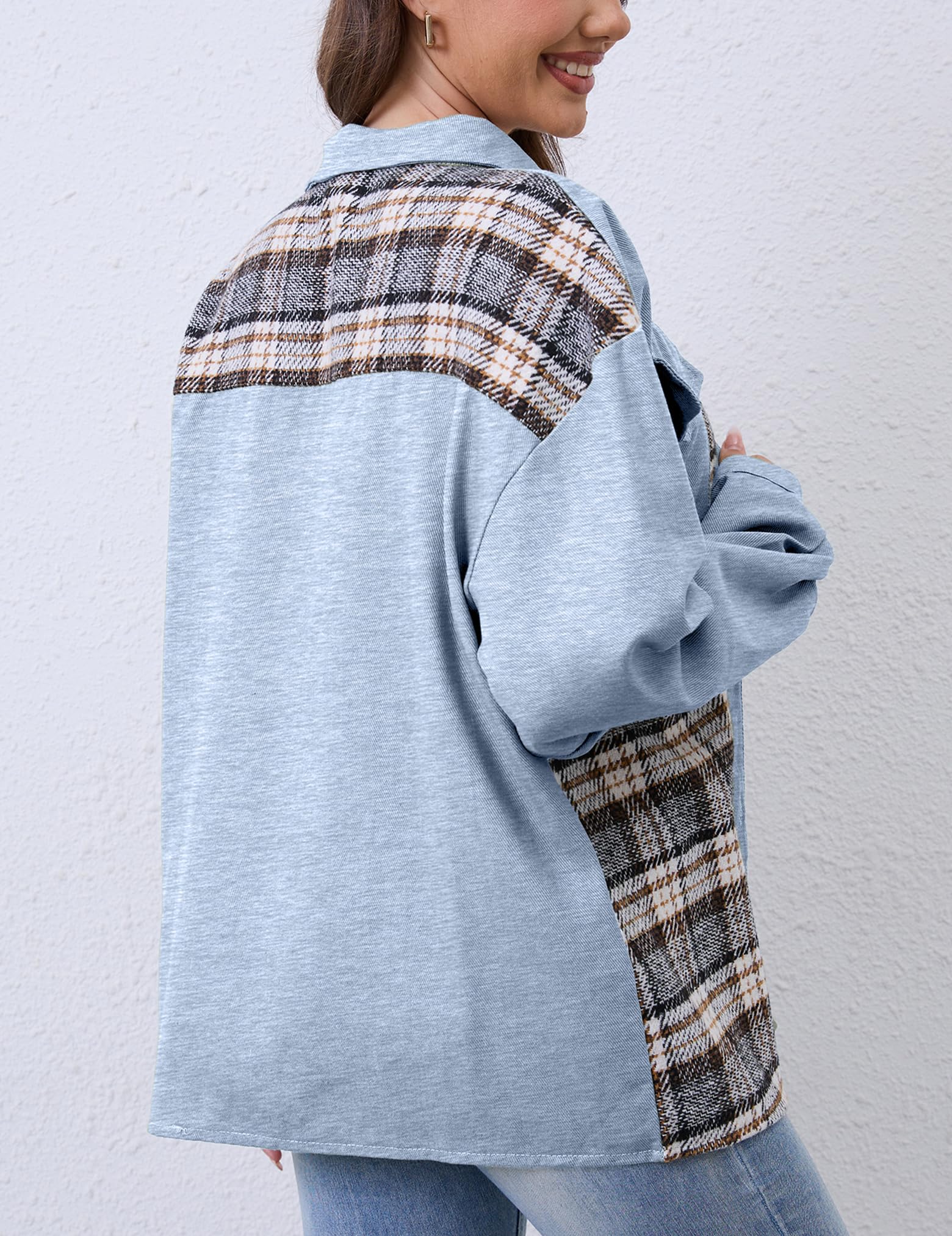 Foto 6 pulgar | Chaqueta Wrolem Para Mujer, Vaqueros De Mezclilla A Cuadros, De Gran Tamaño, 2024 - Venta Internacional.