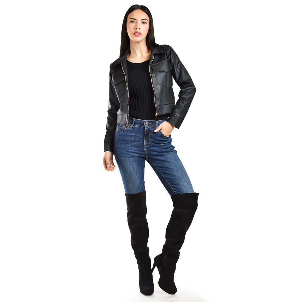 Foto 1 | Chamarra Corta de Vinipiel Roman Fashion Juvenil Negro
