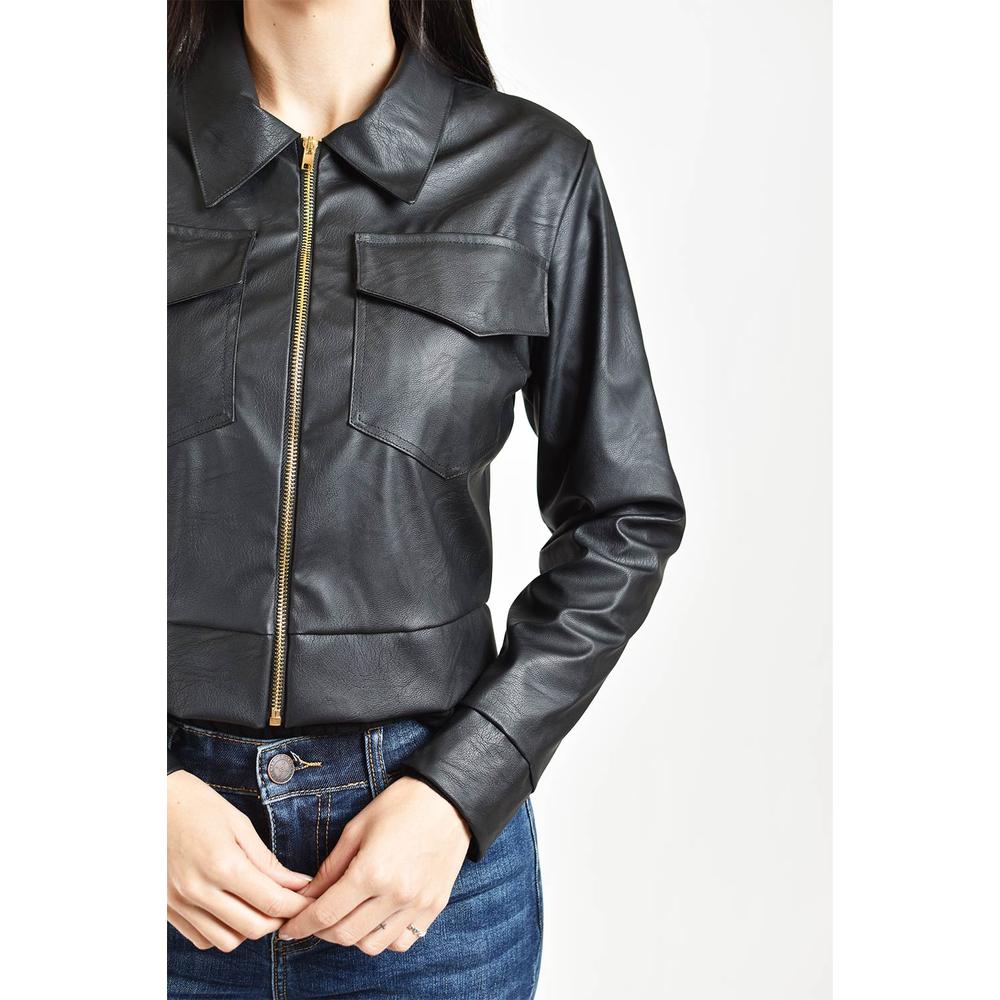 Foto 4 | Chamarra Corta de Vinipiel Roman Fashion Juvenil Negro