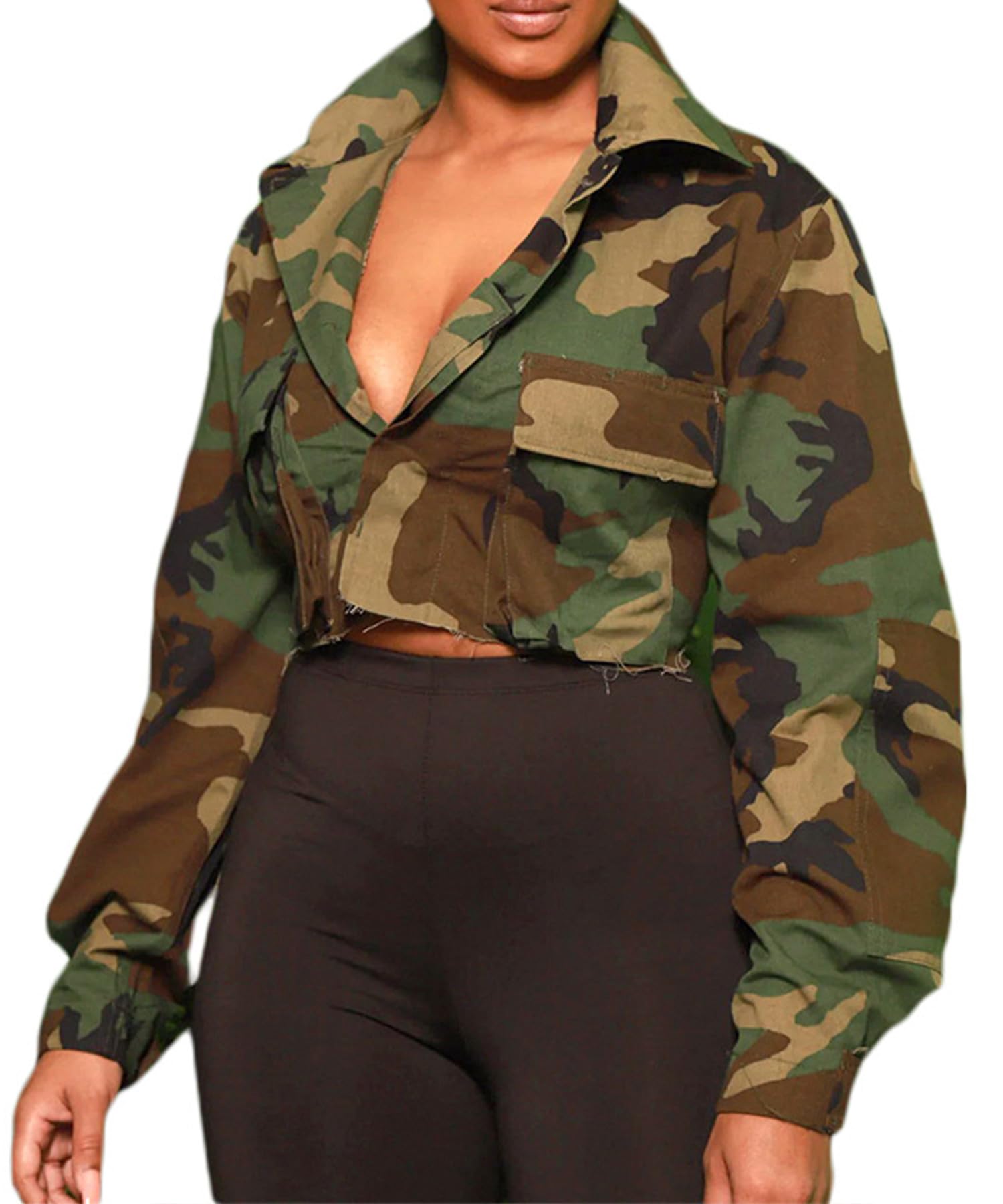 Foto 2 | Chaqueta Casual De Camuflaje Con Cuello De Solapa Y Botones Para Mujer - Venta Internacional.