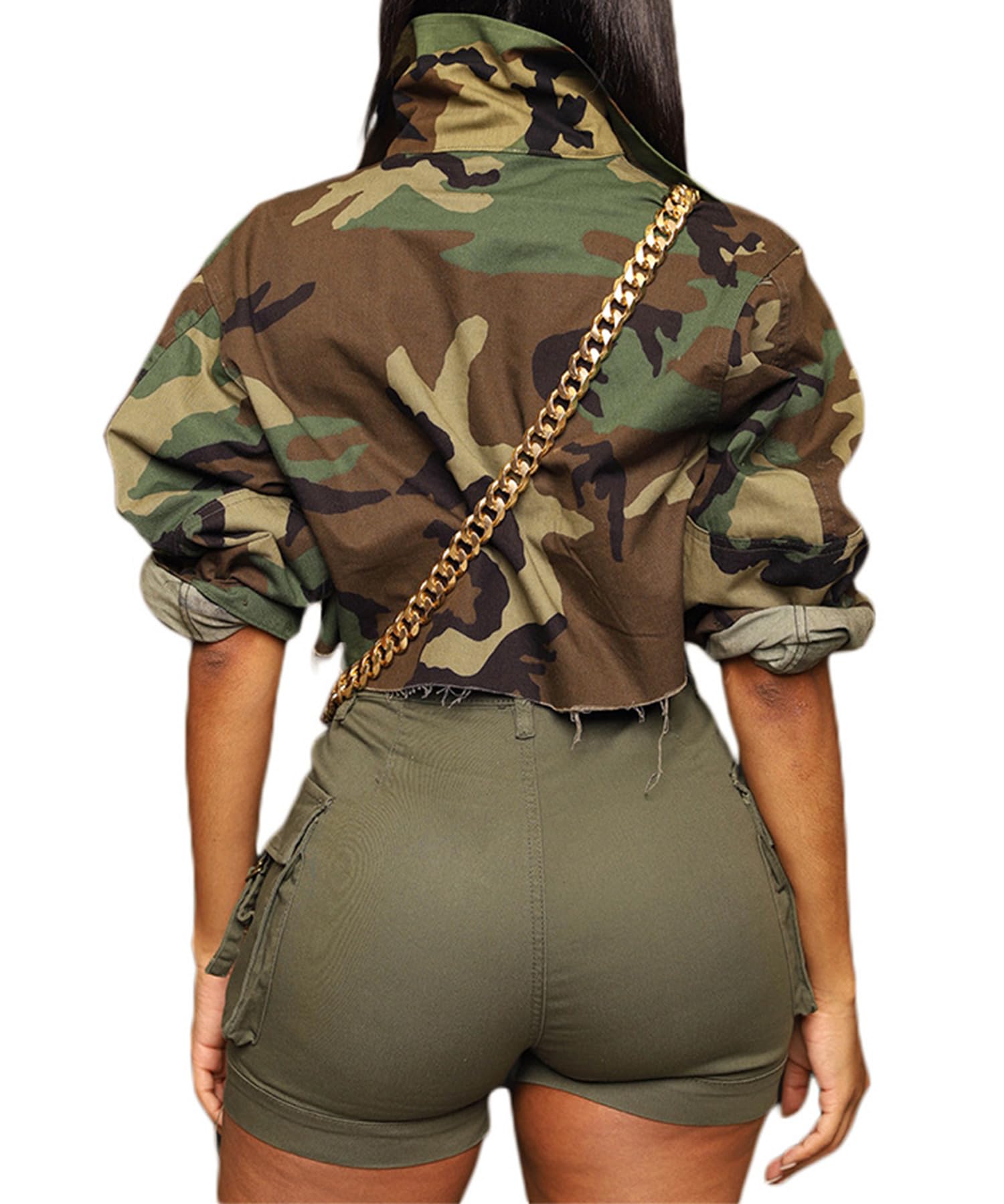 Foto 5 | Chaqueta Casual De Camuflaje Con Cuello De Solapa Y Botones Para Mujer - Venta Internacional.