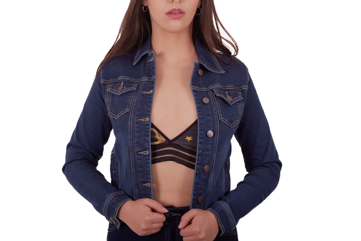Foto 2 pulgar | Chamarra Denim Jacket Basica De Mezclilla Rígida Con Bolsillos Para Dama Pineda Jeans Azul Marino Suavizado